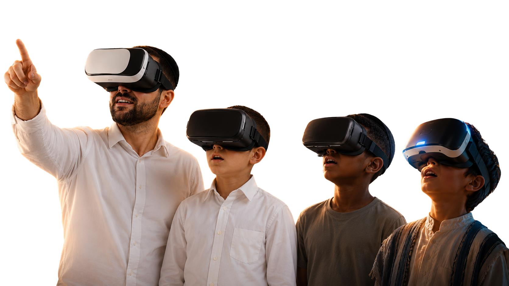 ילדים ומבוגר עם משקפי VR — חוויית מציאות וירטואלית שלא הכרתם